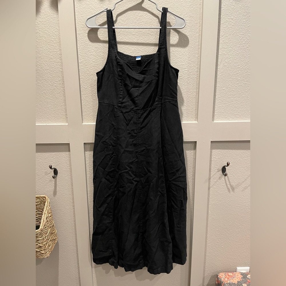 Elegant Black Linen Blend Sleeveless Midi Dress Old Navy - Like New - Picture 2 of 5